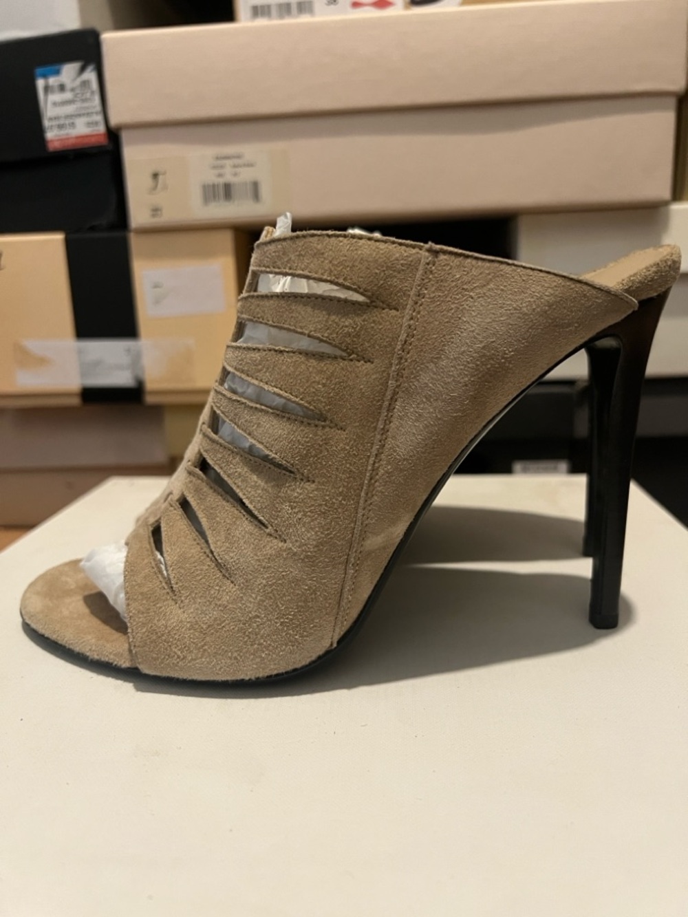 Tamara Mellon Tan Suede Cutout High Heel Mule